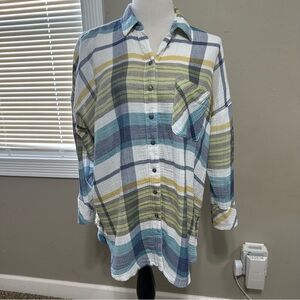 Free‎ people women’s oversized extra small button up shirt cotton textured print